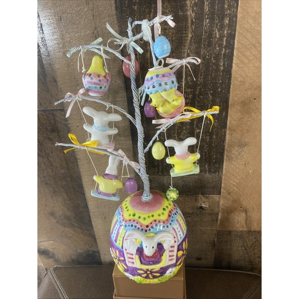 Vintage 90s Porcelain Easter Ornament Tree Whimsical Bunny Chick ~ REPAIR Needed